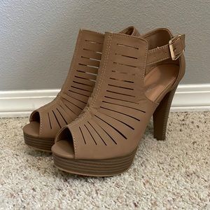 Top Moda Tan Peep Toe Heels